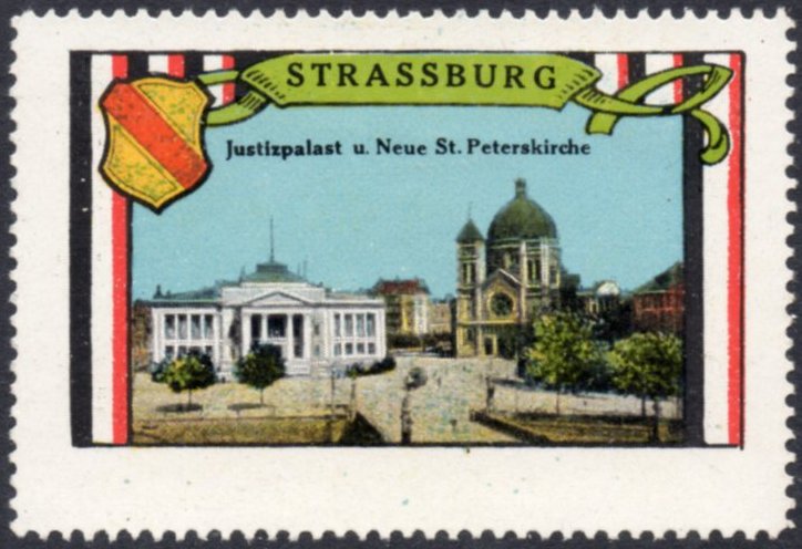 France / Germany : Vignette Strasbourg Strassburg in Elsass Justizpalast and Tram